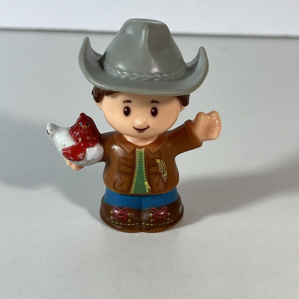 FISHER PRICE LITTLE PEOPLE FARMER COWBOY W/ HEN 2016 CARING FARM BOY FIGURE TOY
